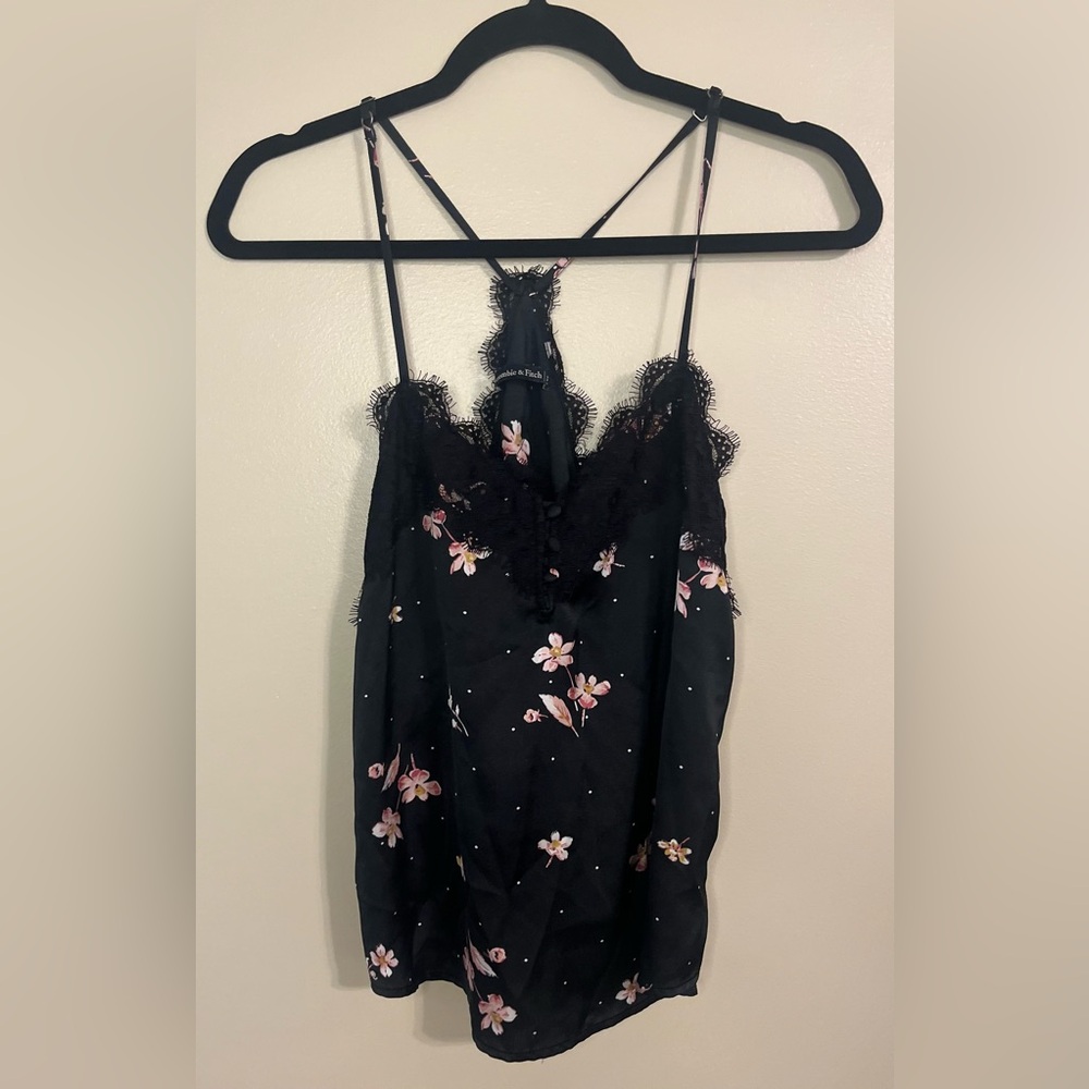 Abercrombie & Fitch Women’s Black Floral Lace Trim Tank XS Adjustable Straps
